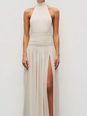 NWT THE HALTER SLIT GOWN CREAM